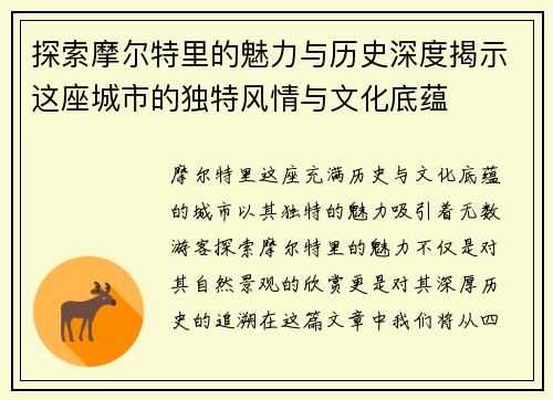 探索摩尔特里的魅力与历史深度揭示这座城市的独特风情与文化底蕴