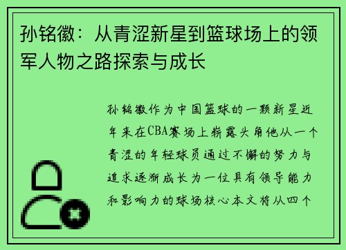 孙铭徽：从青涩新星到篮球场上的领军人物之路探索与成长